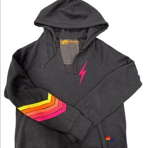 Aviator nation Charcoal & Neon cropped hoodie, small